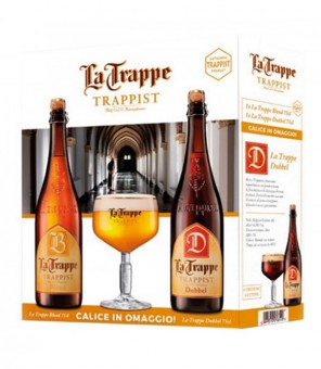 LA TRAPPE BIER PACKUNG MIT 2 FLASCHEN CL.75 + 1 GLAS