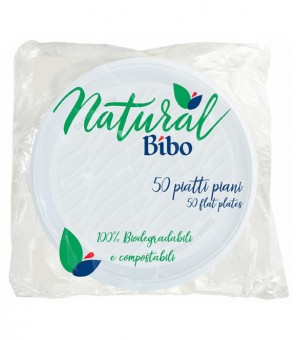 BIBO NATURAL BIO BIOPLASTIQUE ASSIETTES PLATES CM 21,5 PIÈCES 50