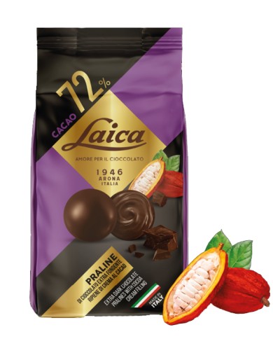 LAICA BOULES EXTRA FONDENTE 72% RIPIENE DI  CREMA CACAO GR.90