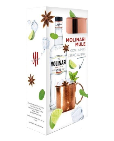 MOLINARI SAMBUCA CONFEZIONE BOTTIGLIA CL.70 CON BICCHIERE IN RAME MUG