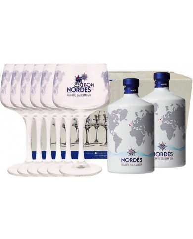 GIN NORDES ATLANTIC PACKUNG MIT 2 FLASCHEN 70 CL MIT 6 GLÄSERN