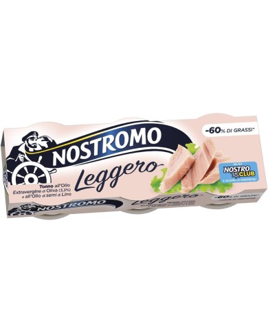 NOSTROMO LIGHT THUNFISCH IN NATIVEM OLIVENÖL EXTRA UND LEINSAMEN GR.60X3