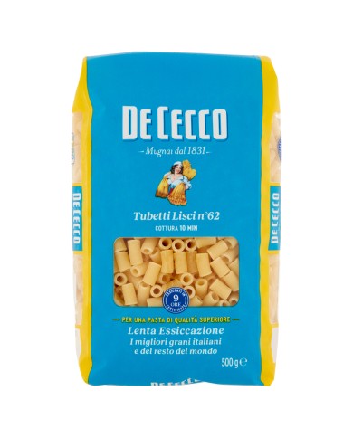 DE CECCO PASTA DI SEMOLA TUBETTI LISCI N.62 GR.500