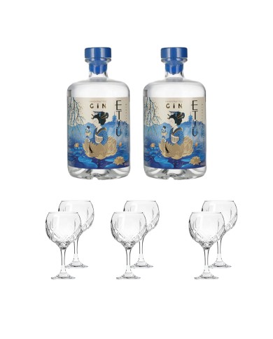 ETSU GIN ORIGINAL CL.70 SET 2 BOTTIGLIE + 6 BICCHIERI